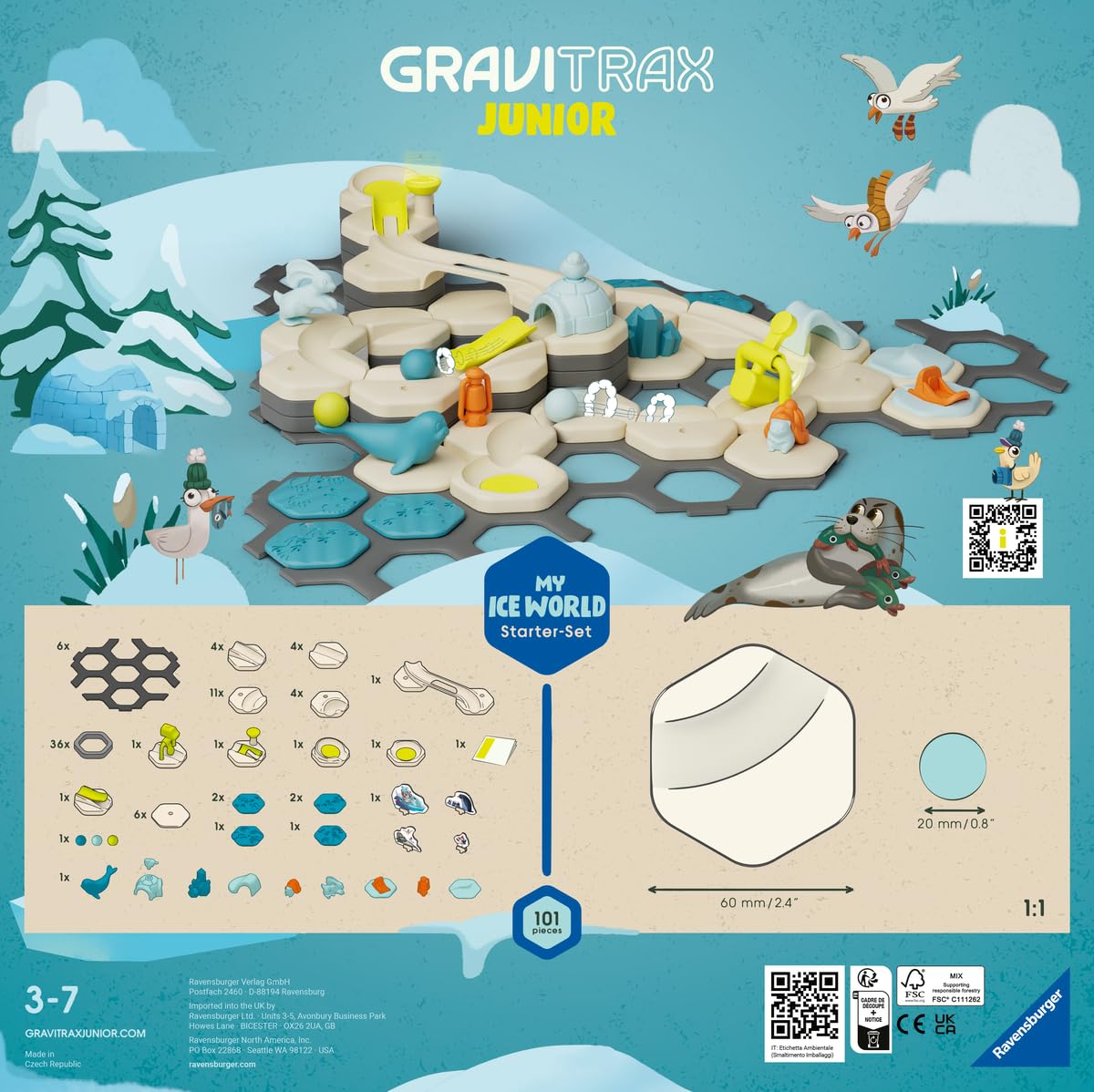 Ravensburger - Gravitrax Junior - Starter Set - Ice - 27060 - Jeu de Construction STEM - Circuits de Billes créatifs - Coloré - 100 pièces - Dès 3 Ans jusqu'à 7 Ans - Version française