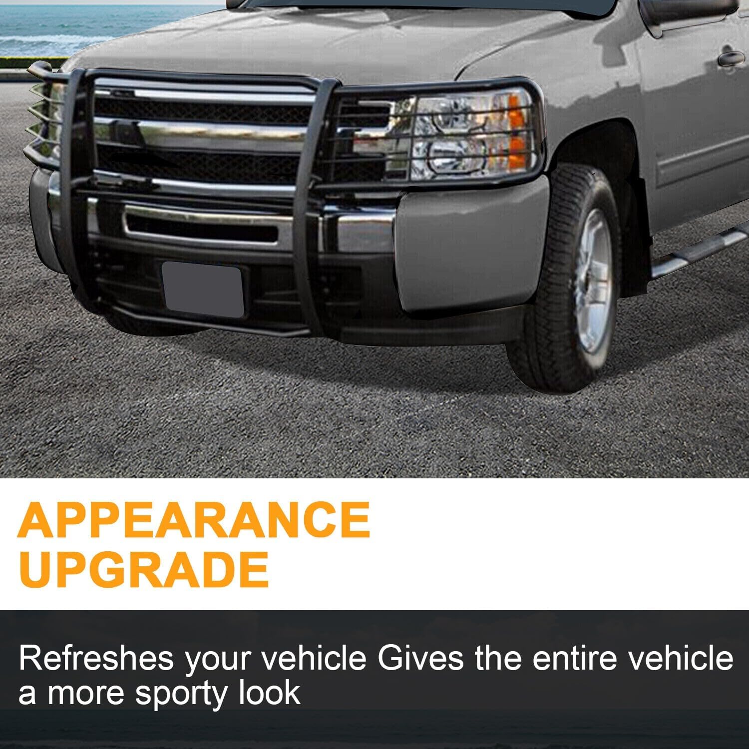 Suitable for Black Steel Powder Coated Brush Grille Guard for 2002-2006 Chevy Avalanche 1500 (with Body Cladding) - Front Bumper Protection Bull Bar & Push Bar