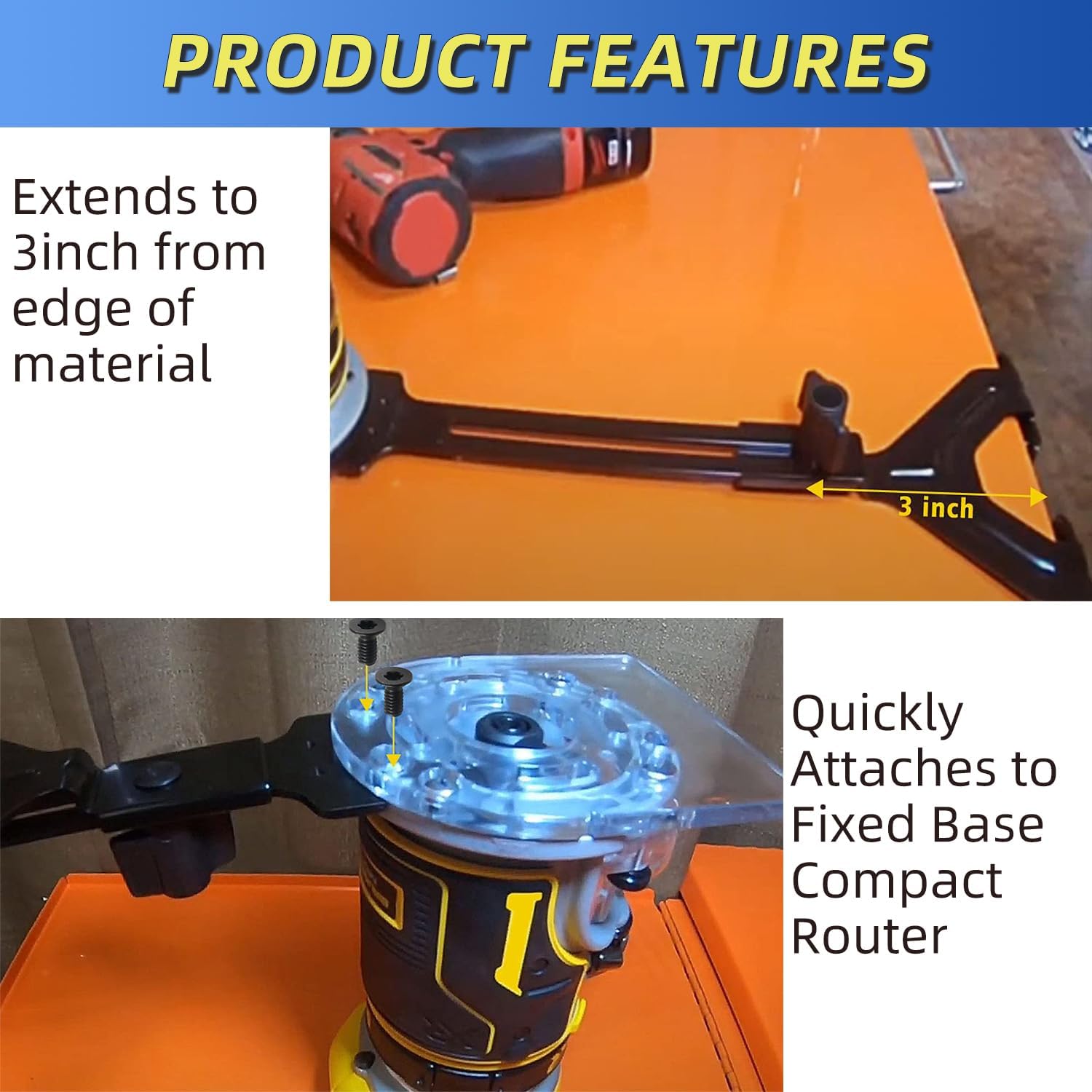 DNP618 Edge Guide for Fixed Base Compact Router, Compatible with DEWALT DCW600B, DWP611, DWP611PK & DNP612 Plunge Base, Fits DW6913 & Porter-Cable 450/451 – Adjustable & Quick Attachment