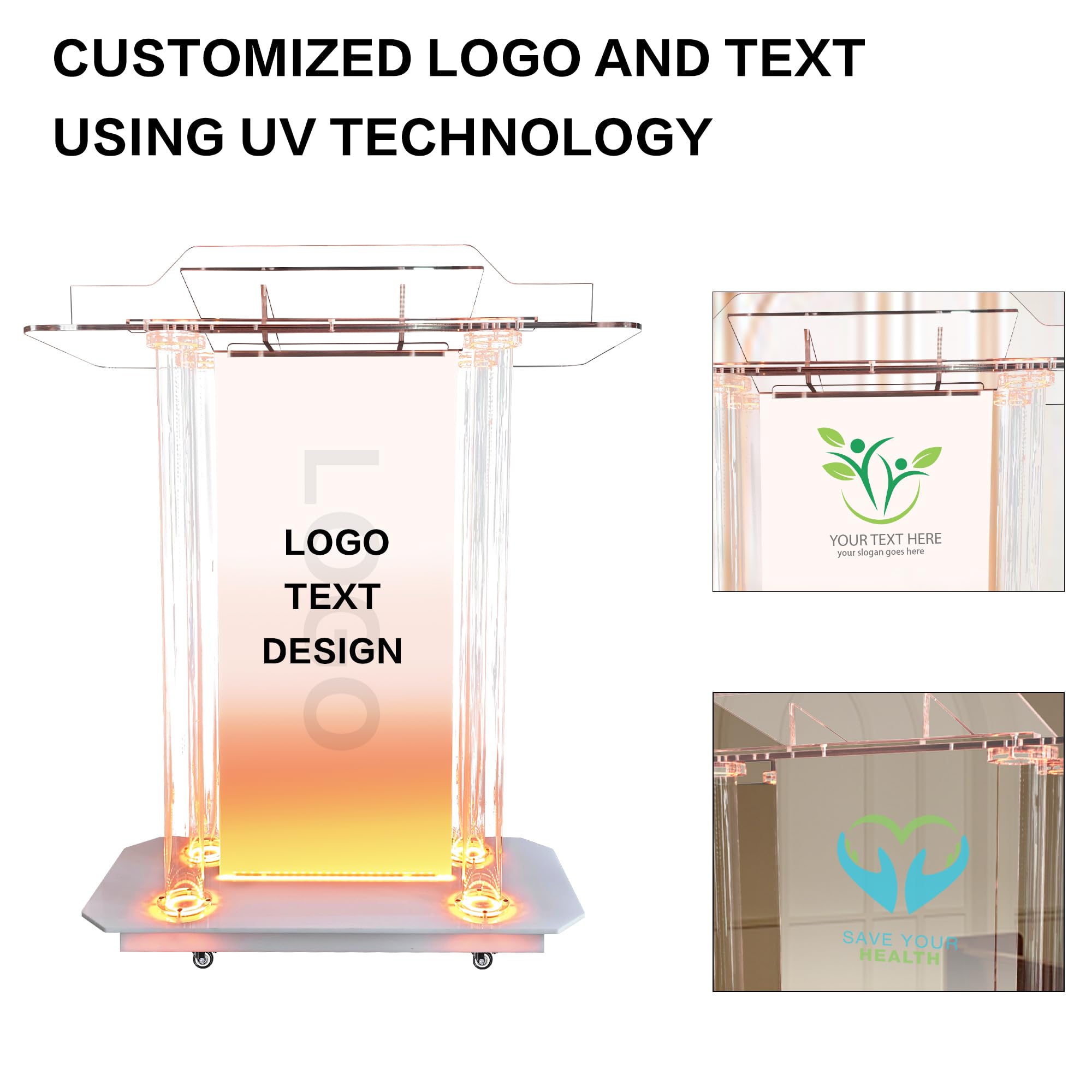 Acryl Kanzel Mit LED-Beleuchtung – 40x17,7x46,6 Cm – Transparentes Rednerpult Für Kirche & Veranstaltungen, Mit Rollen