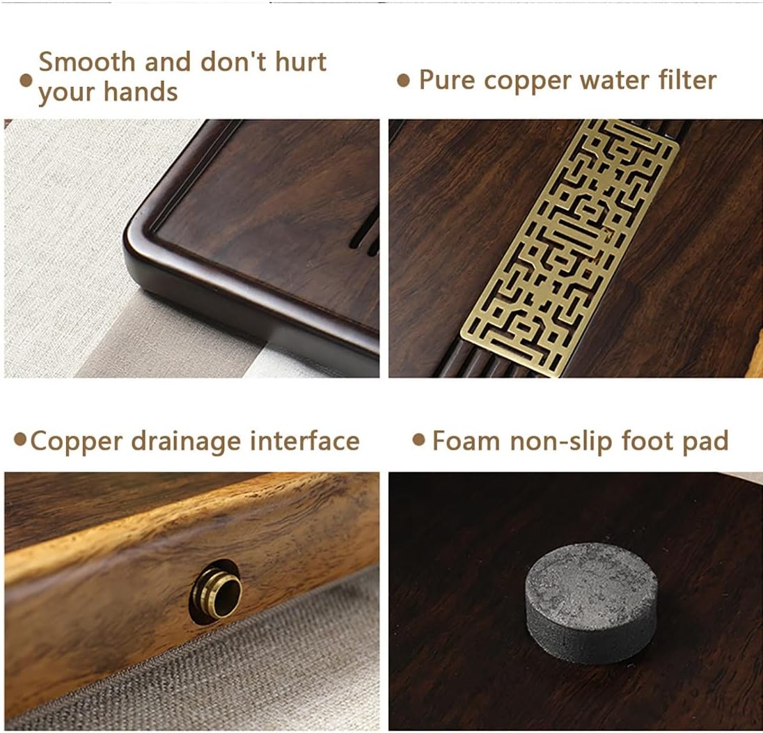 Tea Tray,Tea Plate,Kongfu Tea Tray Solid Wood Chinese Gongfu Tea Tray Box with Copper Drain Hole Tea Tray Drainage Type Cup Plate for Kungfu Tea Set Home Office