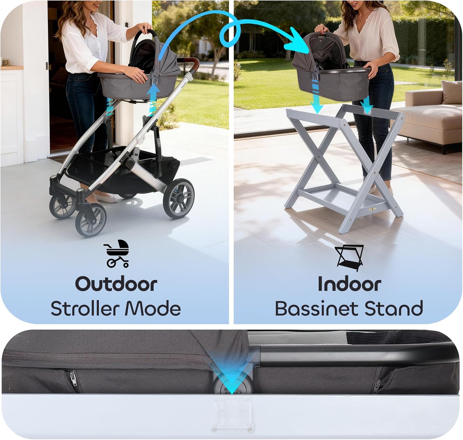 Bassinet Stand,Compatible with UPPAbaby Bassinets Since 2015,Bonus Storage Bag Included,One-Touch Open and Close,Secured with reinforced clamps,comfortable sleeping space for your little one