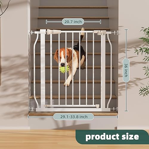 Miniatura 2 de Elevon Puerta para mascotas para perros, montada a presión con cierre automático, ancho ajustable de 29.1-33.8 pulgadas x 36 pulgadas, color blanco