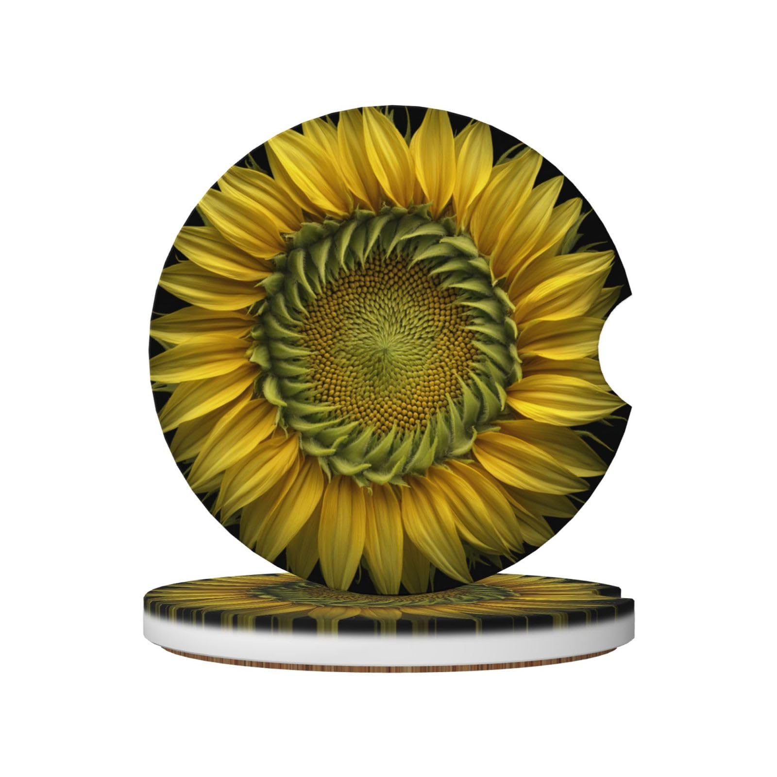 Spiral Yellow Sunflower Flower Ceramic Coasters,2pcs