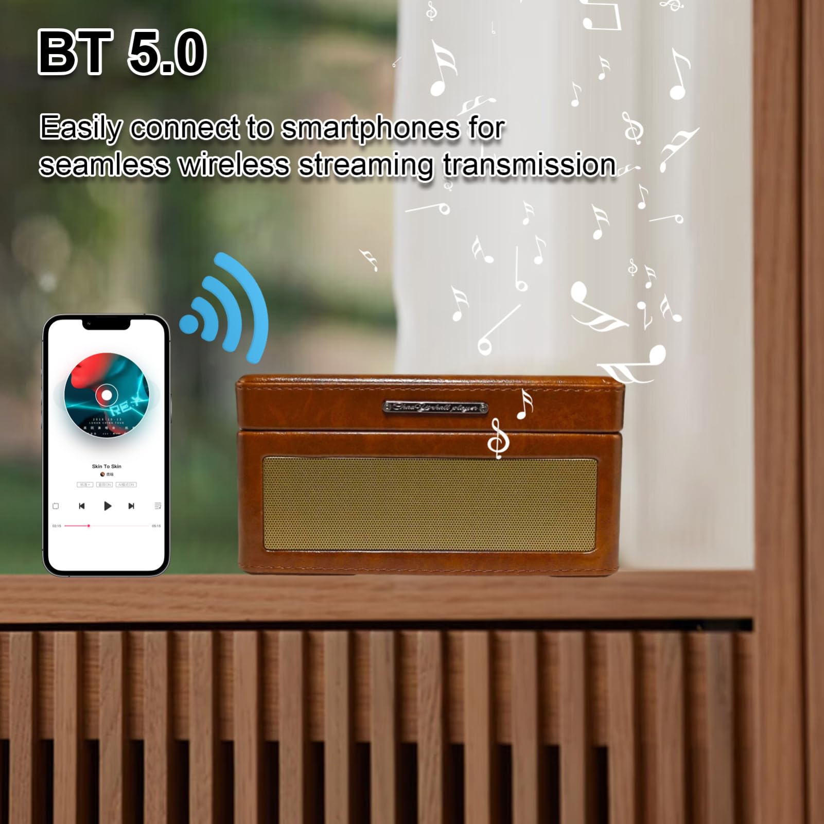 Gramofon CD, Wielofunkcyjna Tacka, Odtwarzacz Płyt BT 5.0, Odtwarzanie z Napędu USB, Pilot na podczerwień, 2 Wbudowane Głośniki, Bezprzewodowe Przesyłanie Muzyki (Khaki)