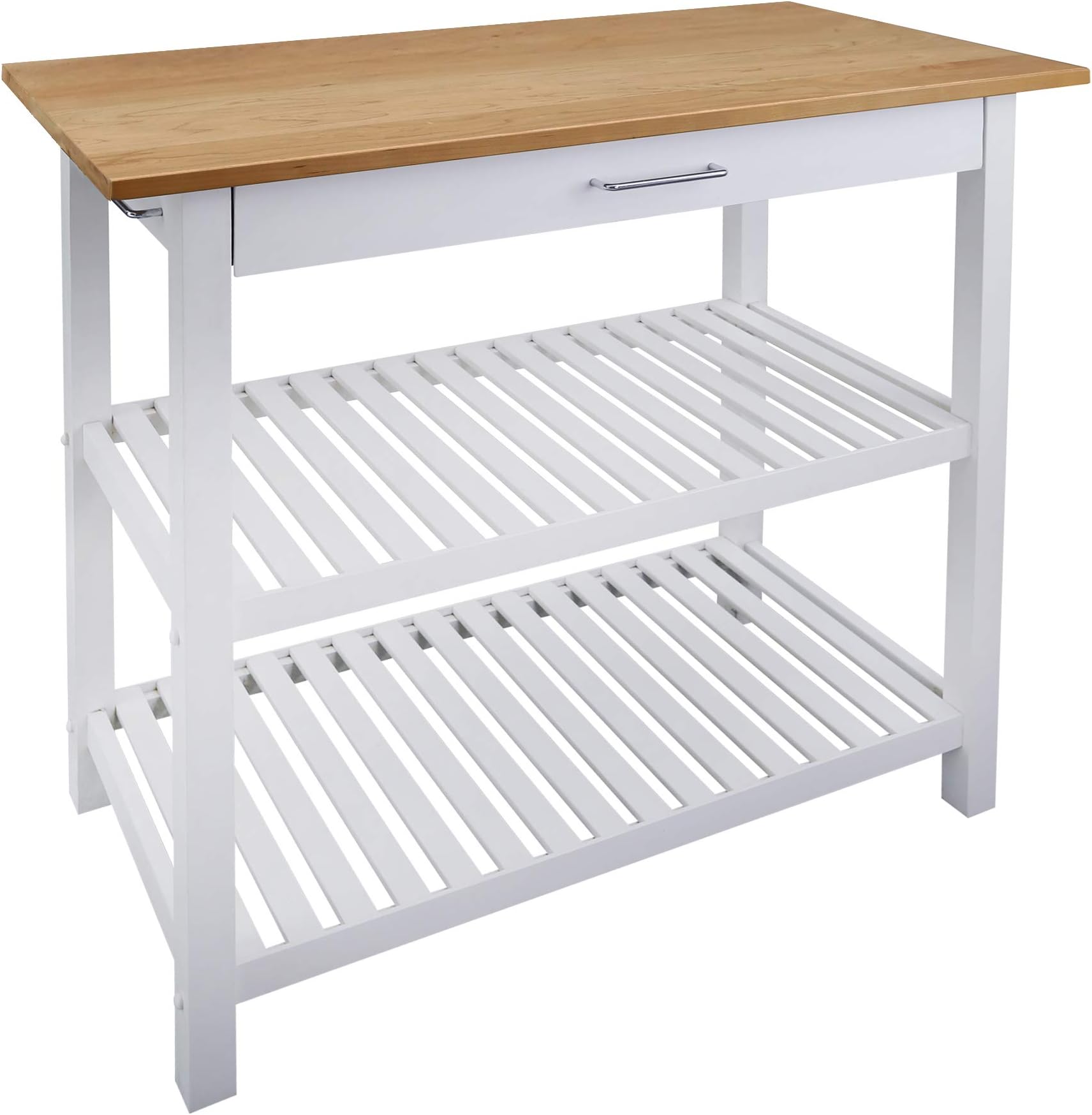 Kitchen Island with Solid Wood Top, White & Cherry Natural