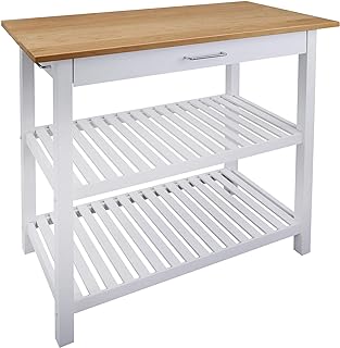 Kitchen Island with Solid Wood Top, White & Cherry Natural