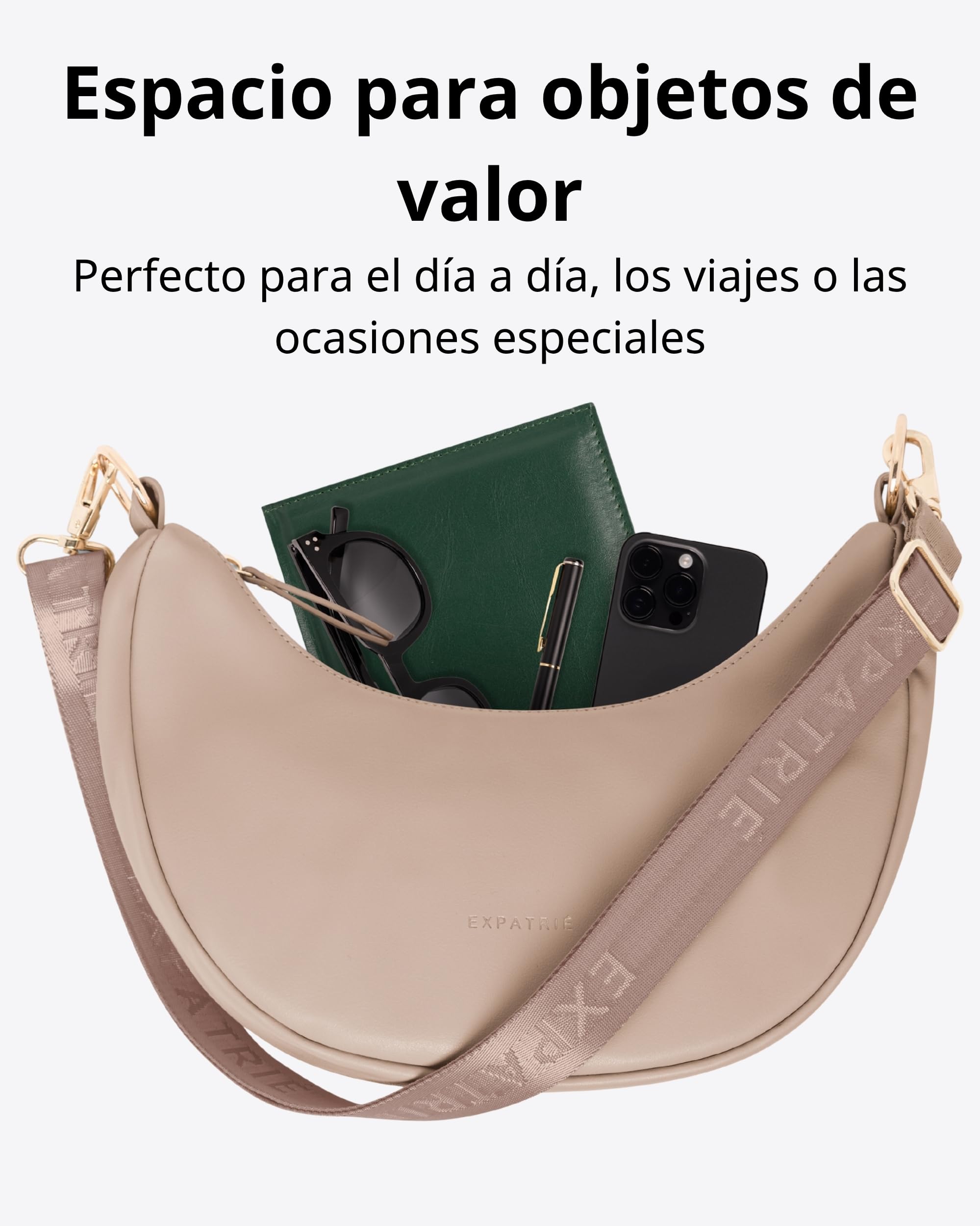 Expatrié Bolso Bandolera Mujer - Lea Small - Half Moon Bag - Riñonera de Media Luna - Bolso de Hombro Redondo de Piel Vegana - Repelente al Agua