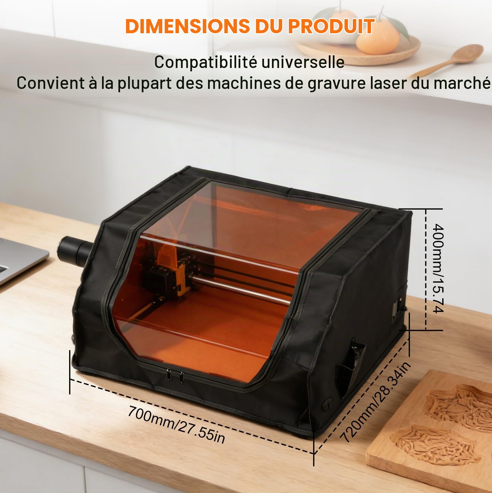 Boîtier de Graveur Laser avec Ventilateur D'extraction et Conduit | D'éVacuation Compatible avec la Plupart des Graveurs Laser Lsole Fumées et Odeurs Protection Oculaire - 720x700x400mm