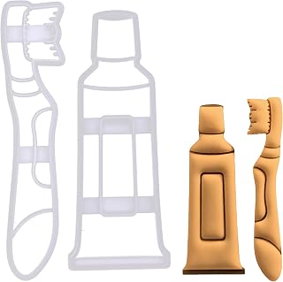 BAKERLOGY Set of 2 Toothbrush and Toothpaste Cookie Cutters - Detailed Biscuit Cutter Design for Baking and Crafts, ideal on fondant, dough, clay
