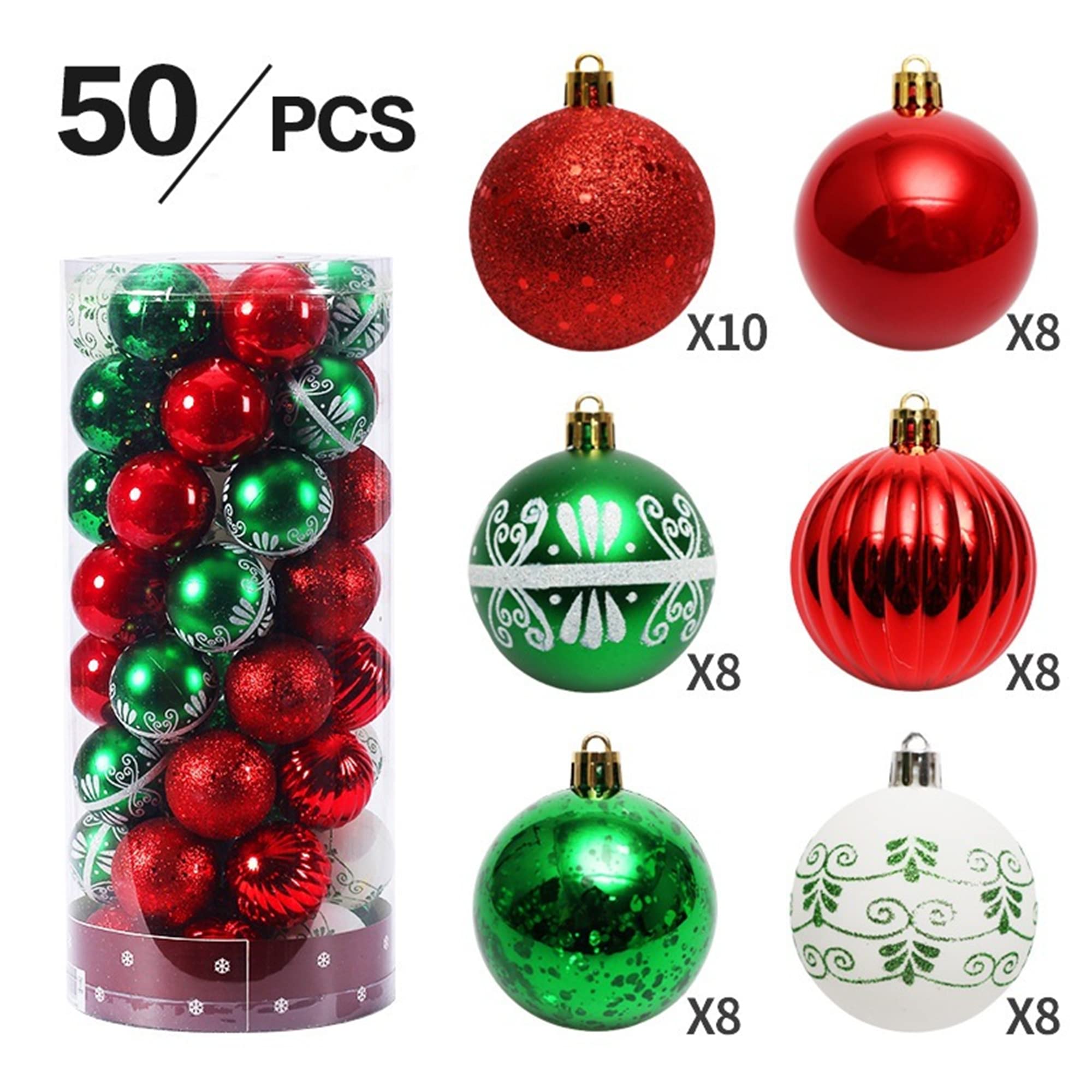 Lot de 50 boules de Noël en plastique galvanisé, incassables, pour sapin de Noël, fête, mariage