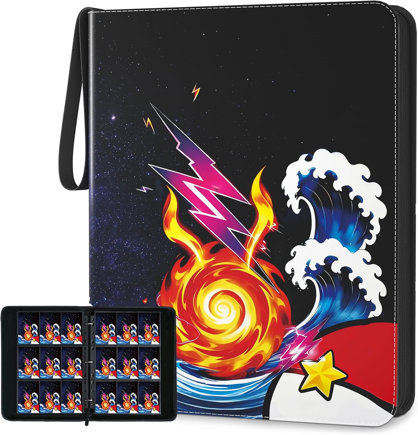 Trading Card Binder, 9 Pocket 900-Pocket with 50 Removable Binder Sleeves, 3-Ring Zipper Waterproof Card Collection Binder, Trading Card Holder for MTG/TCG Cards, Gifts for Boys and Girls（Starry Sky）