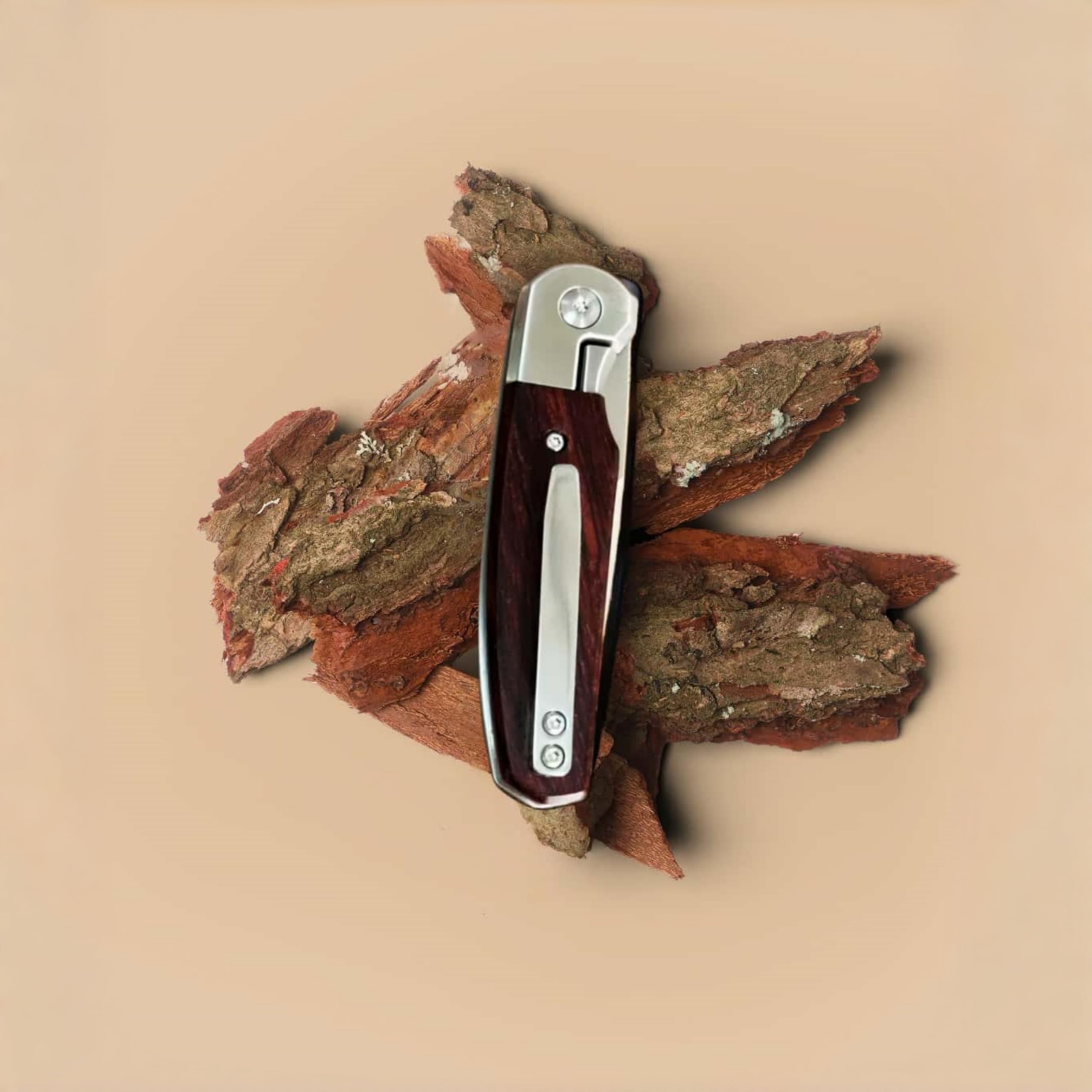 Coltellino tascabile piccolo - Lama D2, impugnatura in legno, clip tascabile profonda - Ideale per campeggio, escursionismo, EDC (Mini)
