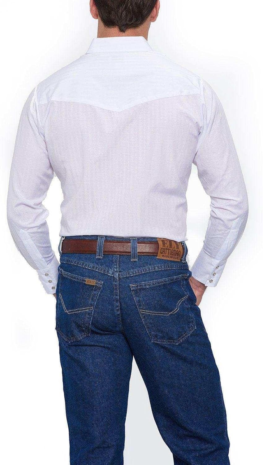 Ely Cattleman Men's Long Sleeve Tone On Tone Western Shirt, White, XLT