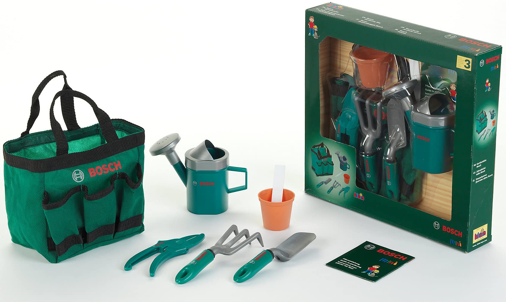 Theo Klein 2787 Sacoche de Jardinage Bosch - avec de Nombreux Accessoires : arrosoir, Pelle Manche Court, râteau Manche Court, sécateur, etc. - Dimensions : 18 x 12 x 25 cm - pour Enfants dès 3 Ans