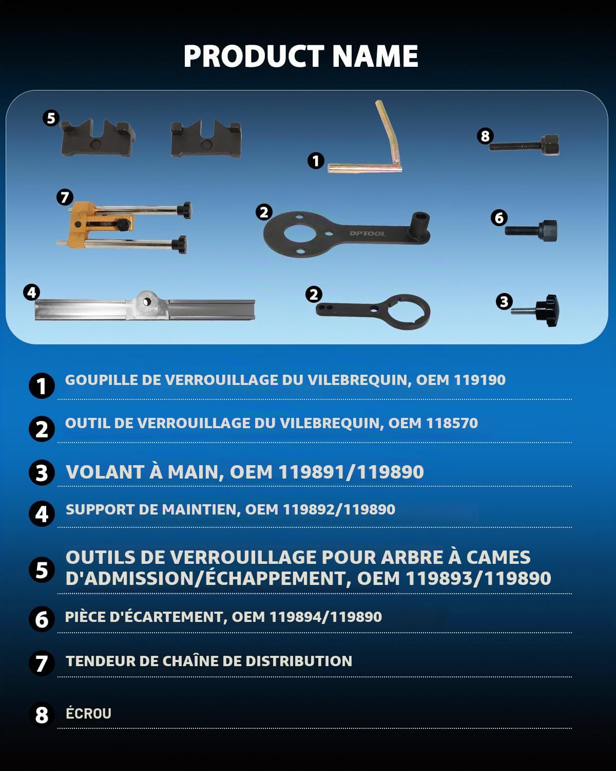 DPTOOL Kit d'outils de Verrouillage de Calage du Moteur Compatible avec BMW V8 N63 S63 (sans levée de soupape) N65 N74 X5 X6 Drive 750I 760I Outil de Verrouillage du tendeur d'arbre à cames