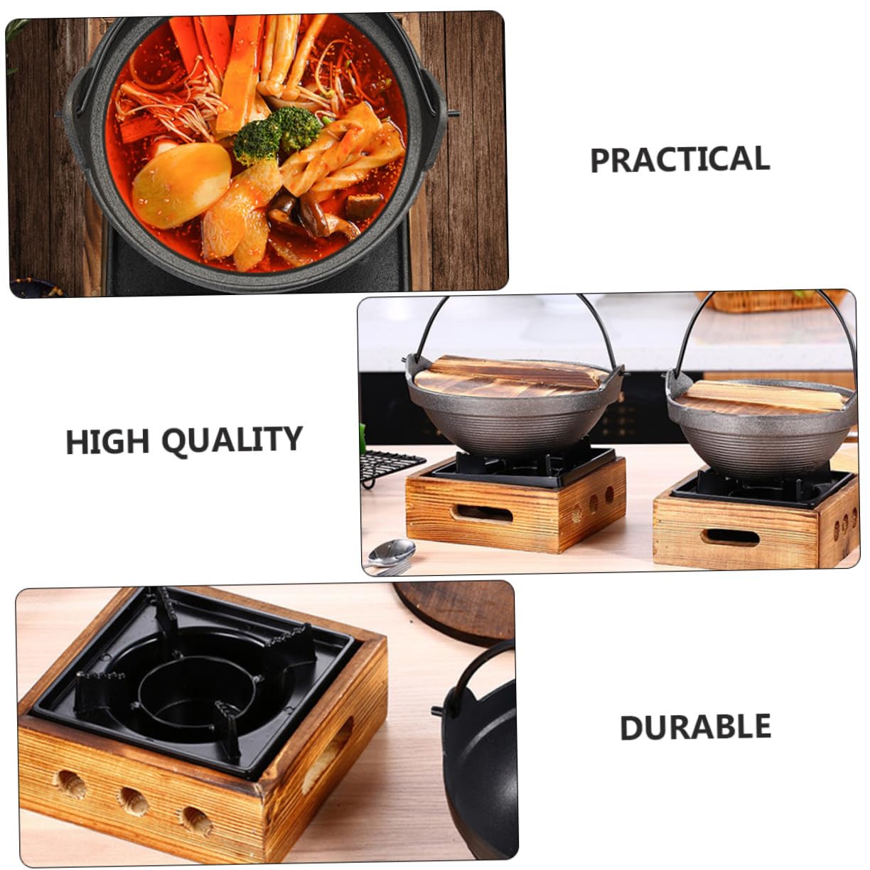 Olla De Hierro Fundido 20 Cm Con Hornillo De Aluminio Pequeña, Material Grueso Resistente, Adecuado Para Camping y Picnics Al Aire Libre, Conjunto Para Guisar y Estofar