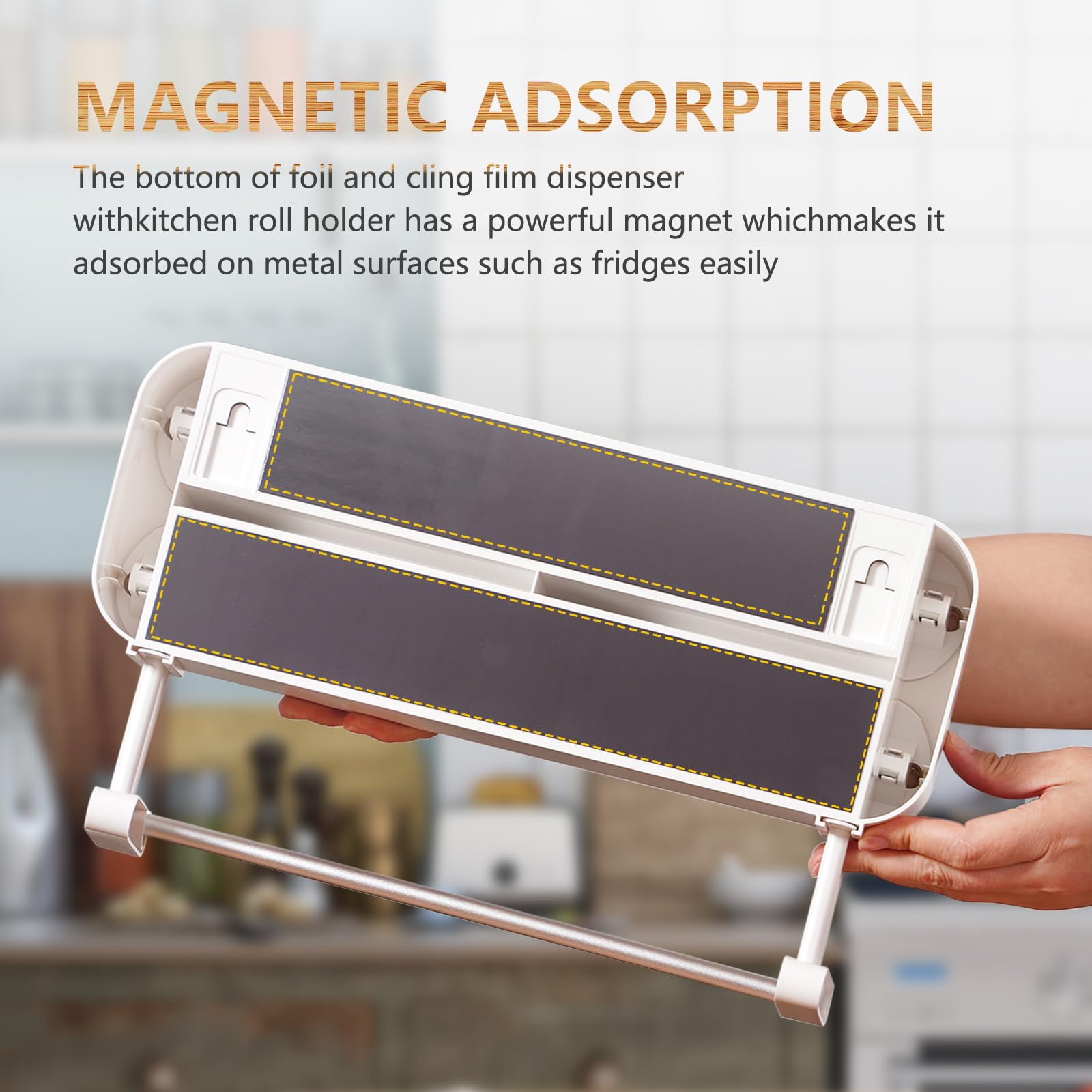 Motif Bambou Derouleur Film Alimentaire, Magnétique Distributeur Papier Aluminium et Film, Distributeur Film Alimentaire avec Un Couteau Bien Aiguisé, Derouleur Essuie Tout Murale pour Cuisine