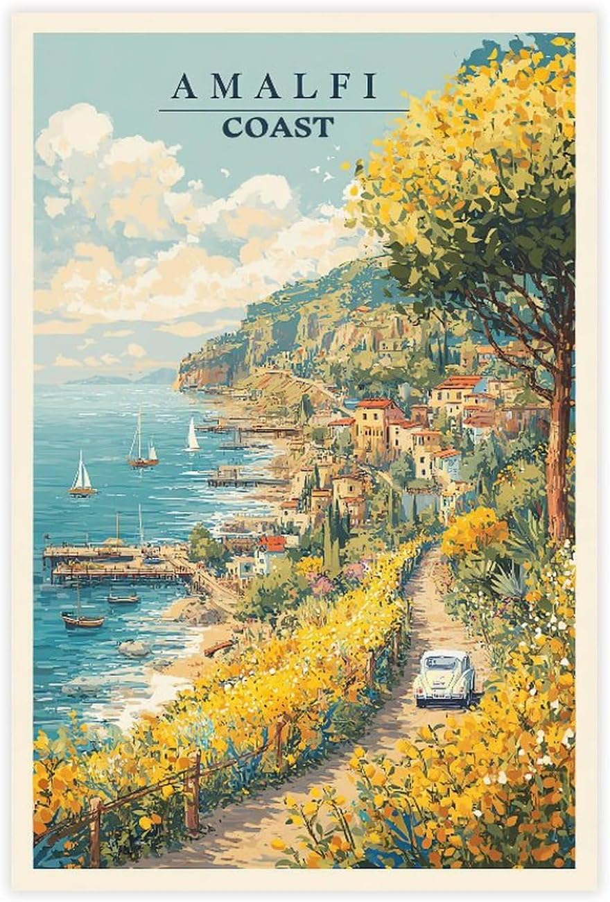 Vintage Amalfi Coast Wall Art Italy Travel Landscape Poster 18 Bedroom Landscape Office Room Decor Gift, Print Picture Paintings for Living Room Unframe-style08x12inch(20x30cm)