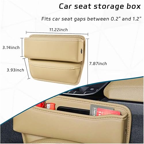 Miniatura 2 de Organizador de espacio para asiento de automóvil, relleno de cuero para asiento delantero con orificio de carga, caja de almacenamiento de espacio