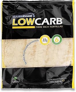 Carbzone Low Carb Ballaststoffreiche Tortilla, Veganerfreundlich, Ohne Zuckerzusatz, Vollkornweizen, Proteinreich, 6 Tortillas, 390 Gramm (Pack Of 2)