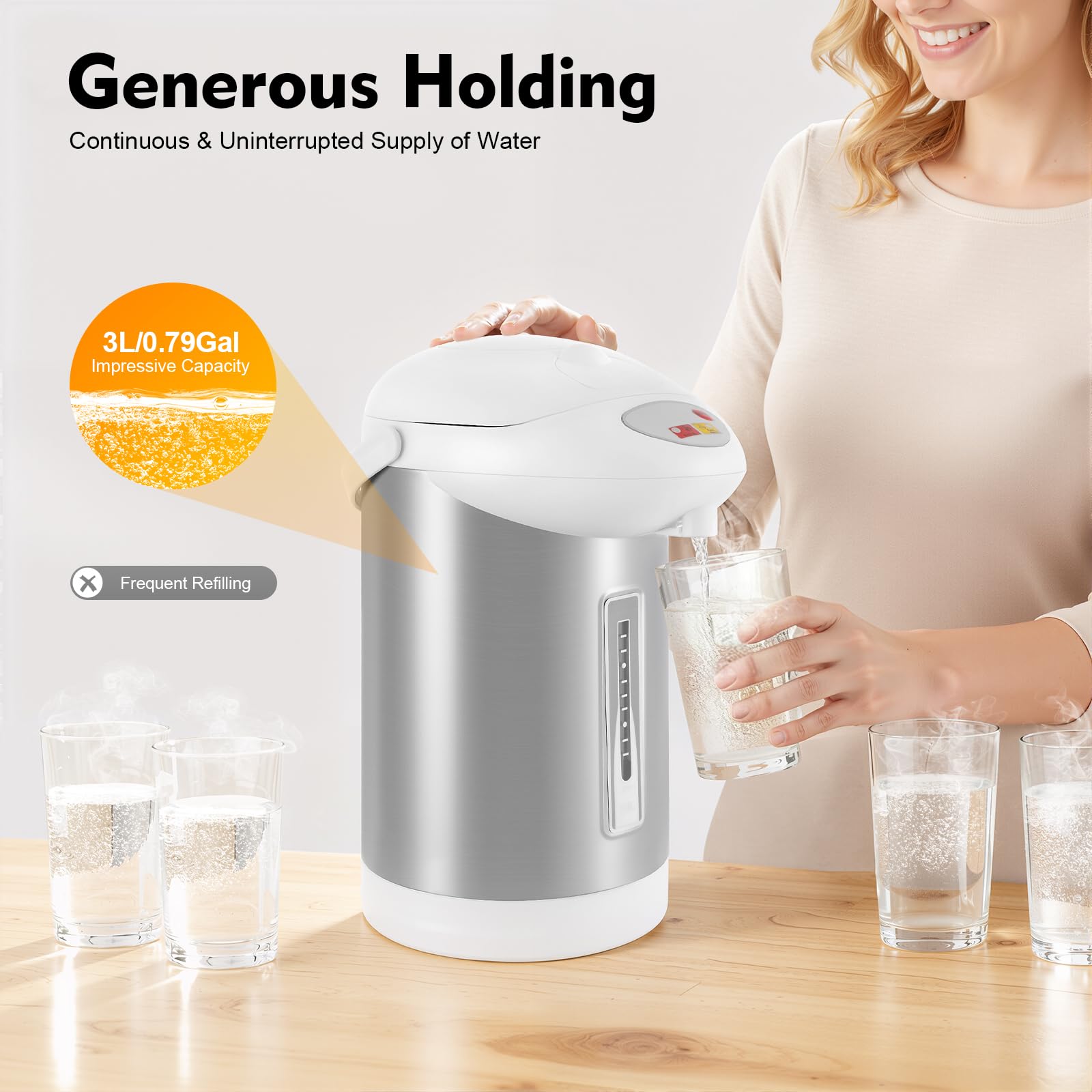 Sitko filtrujące element grzejny, podstawa 360°, metalowy czajnik i dzbanek utrzymujący ciepło, stal nierdzewna 304, 2,5 l, 750 W, 3 tryby emisji, przenośny, stal nierdzewna, z regulacją temperatury