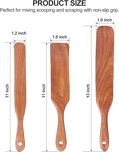 Miniatura 7 de Juego de 3 espátulas de madera de teca para masa madre, herramientas de cocina, espátula de pan plana, espátula para utensilios de cocina, juego de