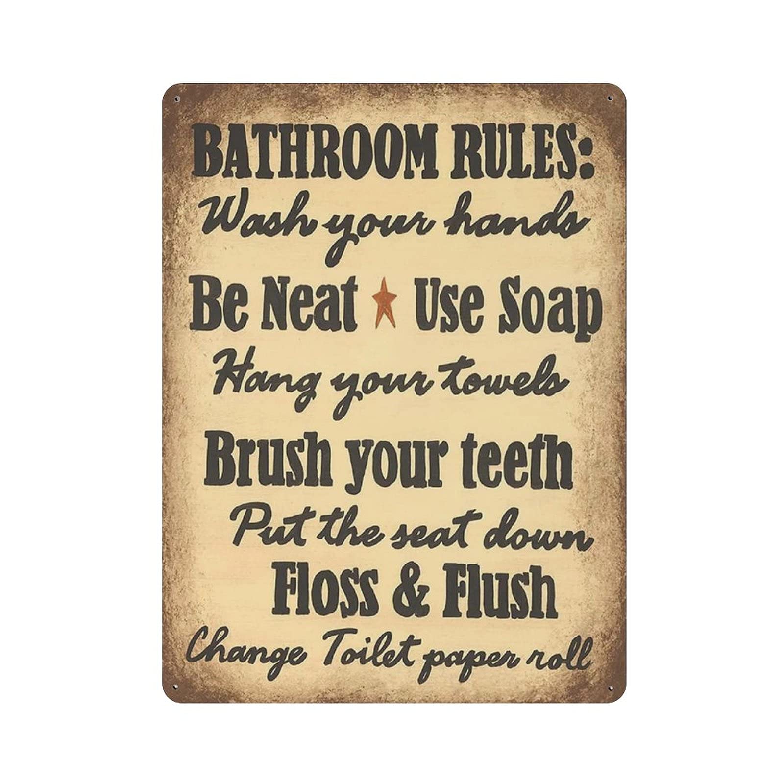 Metal Tin Sign Bathroom Rules Wash Your Hands Be Neat Use Tin Sign Metal Aluminum Sign Vintage Wall Decor Retro Poster for Bars Restaurants Cafes Pubs Home Decoration 16"x12"
