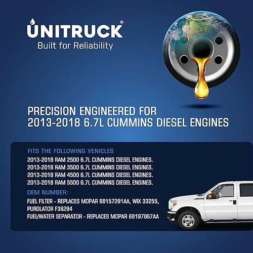 Miniatura 3 de Filtros de combustible 6.7 Cummings Juego de separador de agua de repuesto para motores diésel Turbo Cummins 2013-2018 2500 3500 4500 5500 6.7L