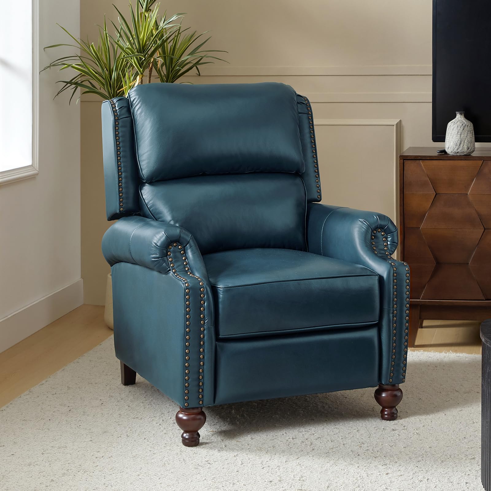 HULALA Home Genuine Leather Recliner Chair, Classic and Traditional Push  Back Recliner Chair for Living Room, Adjustable Leather Cigar Reclining