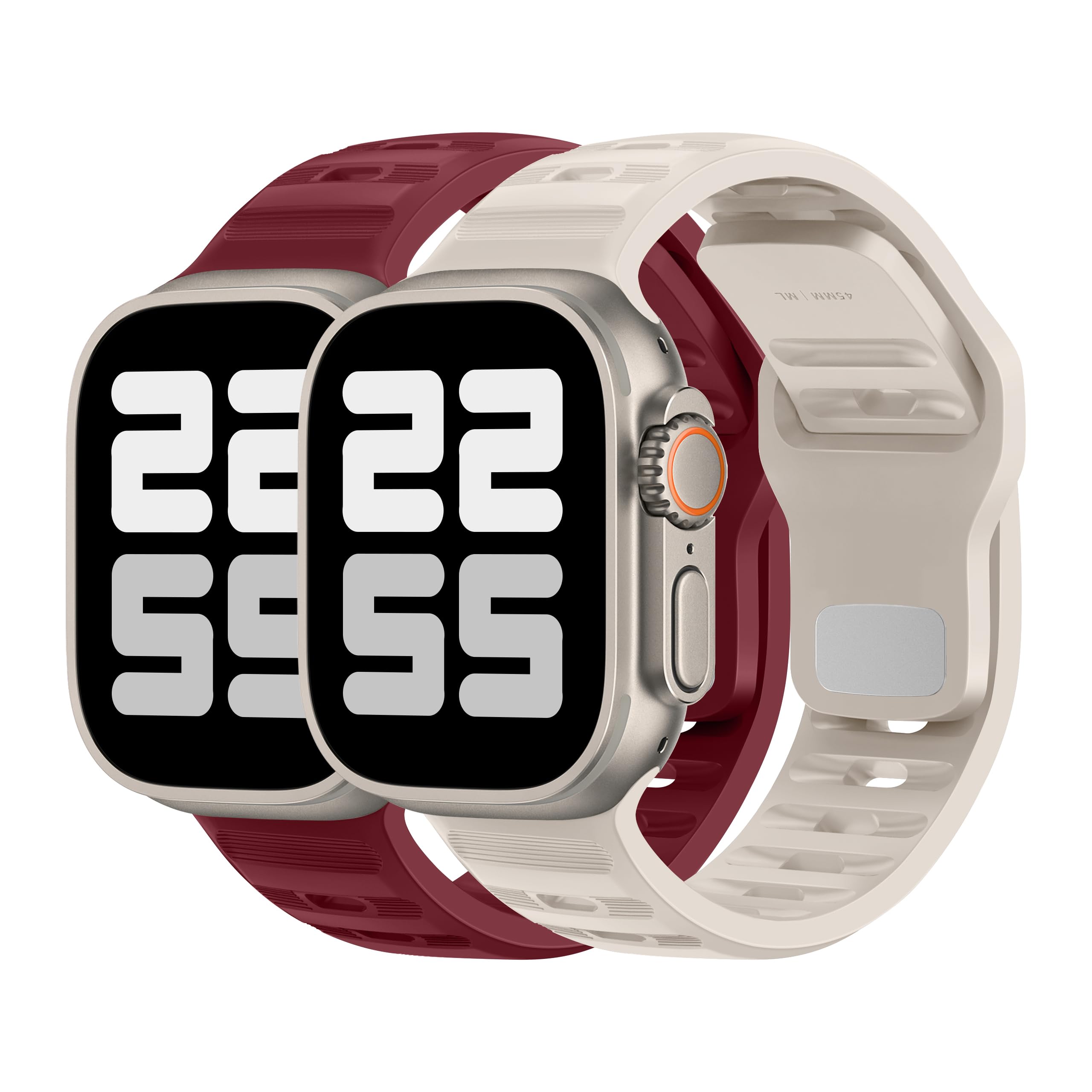ELETTRONEO UC2 Bracelet Sport pour Apple Watch Band Ultra 3 2 49mm, Series 11 10 46mm, 9 8 7 45mm 41mm, SE 6 5 4 44mm 40mm, 3 2 1 42mm 38mm Femme Homme Silicone, 2 pièces