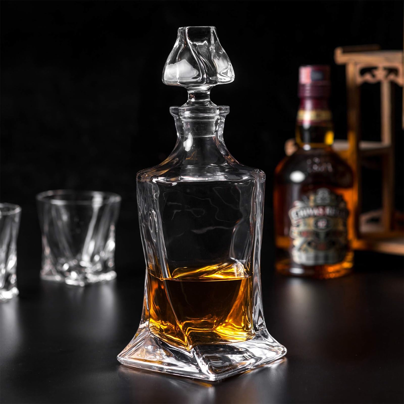 Rzeźba Karafka Whisky, Zestaw Karafki Do Whisky 750 Ml, Premium Kryształowe Karafki Likier Z 6 Antycznych Szklanek Koktajlowych, Szkockiej Whisky, Bourbon, Dzień Ojca