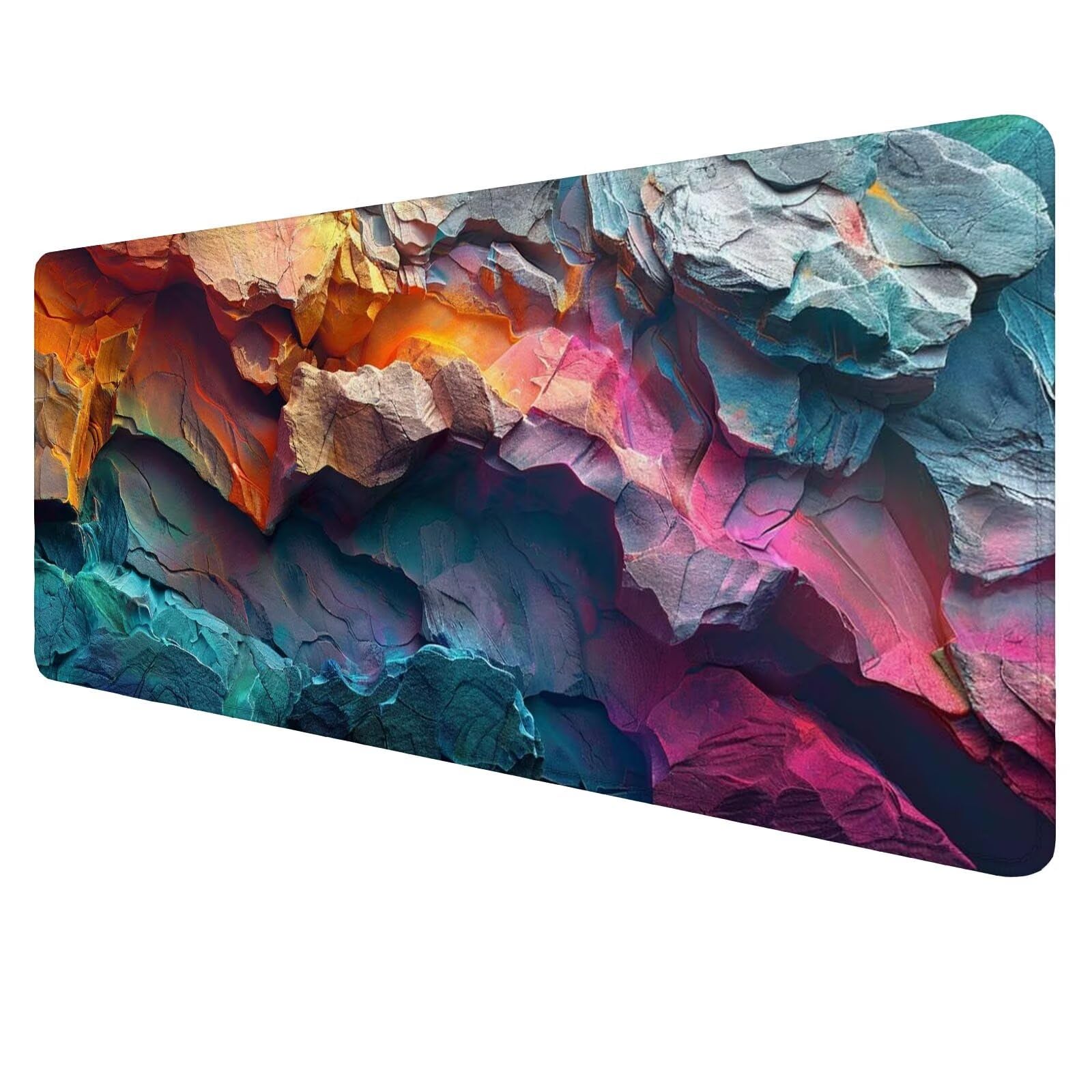 Kolorowa duża podkładka pod mysz do gier mata na biurko skała XXL 1400 x 700 x 3 mm, mata komputerowa akcesoria biurowe z antypoślizgową podstawą do klawiatury i myszy dla graczy J502