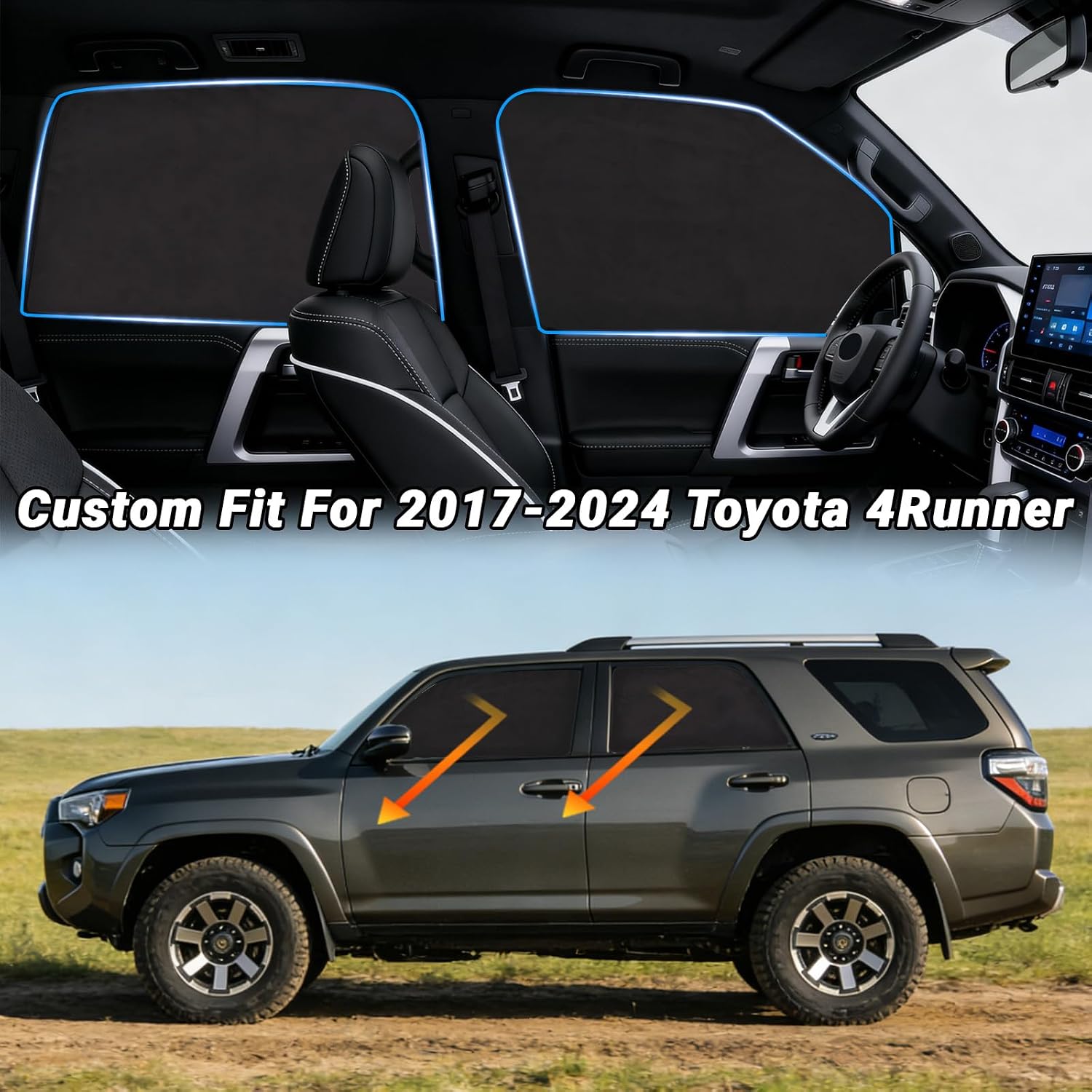 XCBYT 2017-2024 4Runner Window Shades, Magnetic Suede Privacy