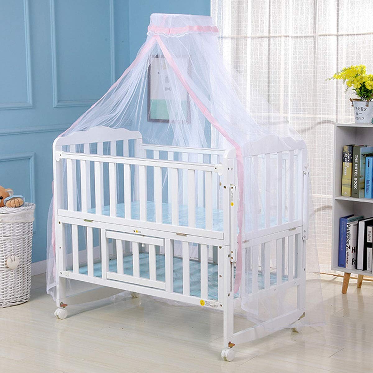 Mosquitera for el bebé del Verano del bebé del Pesebre del Pesebre Neto mosquitero Neto Infantil Canopy Ronda Cama con Dosel for Las cunas no incluir Holder (Color : Blue Edge)