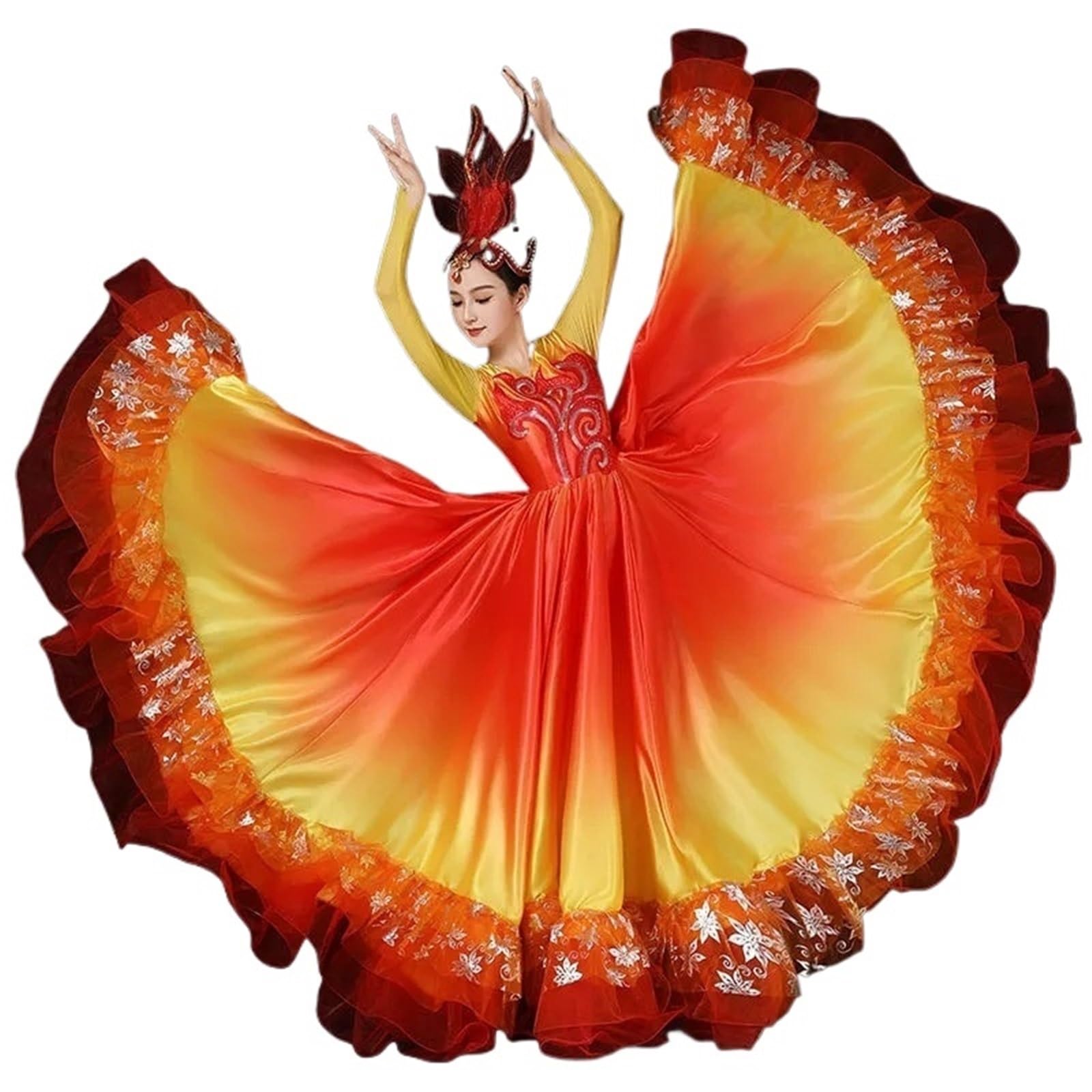 Vestido de baile swing 360 grados for mujer, vestido satén, largo grande for para Bailar Flamenco