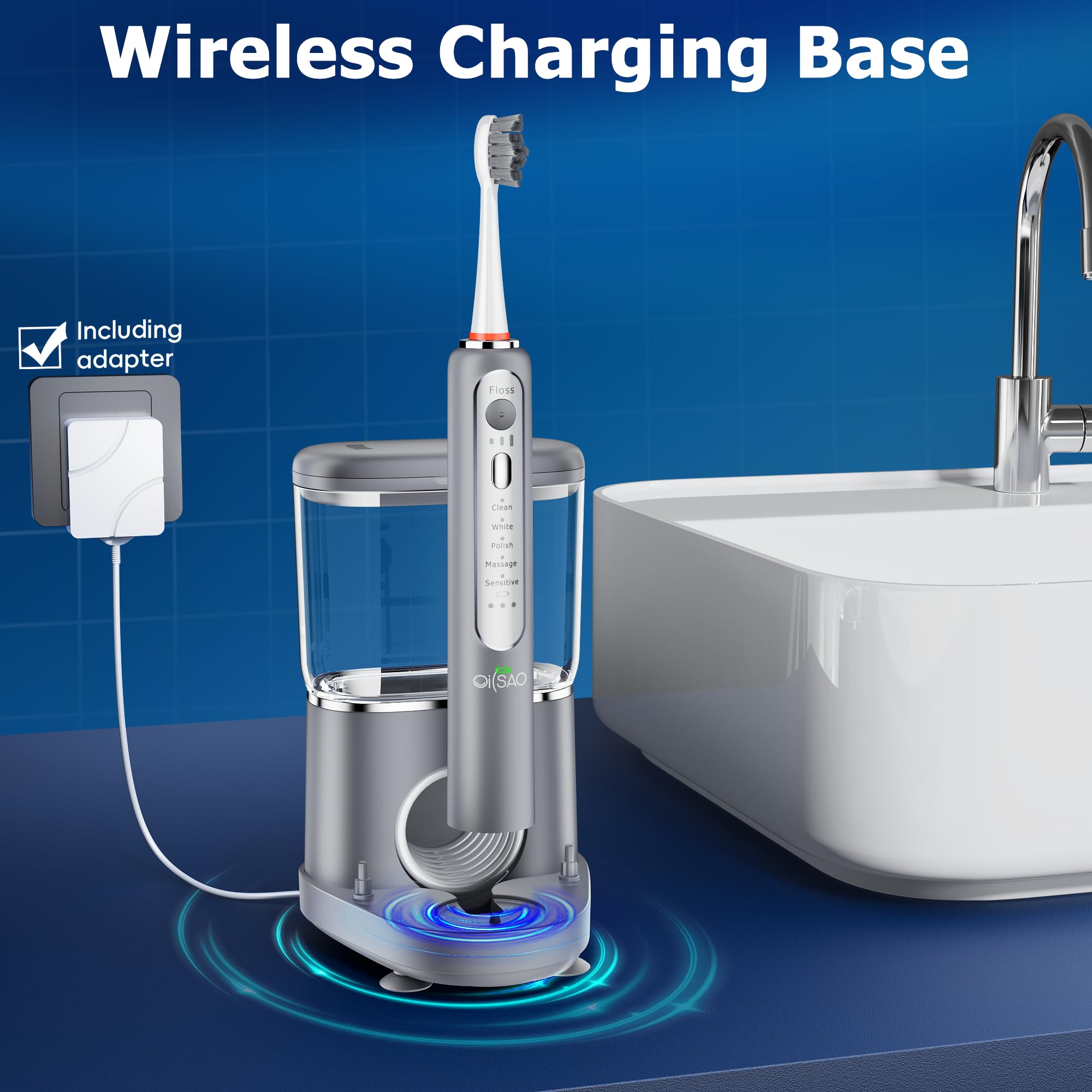 Water Flosser - Combo de cepillo de dientes eléctrico, cepillo de dientes eléctrico sónico avanzado 2.0 e irrigador oral, tanque de 500 ml, 3 cabezales de cepillo y 1 punta de chorro para el cuidado