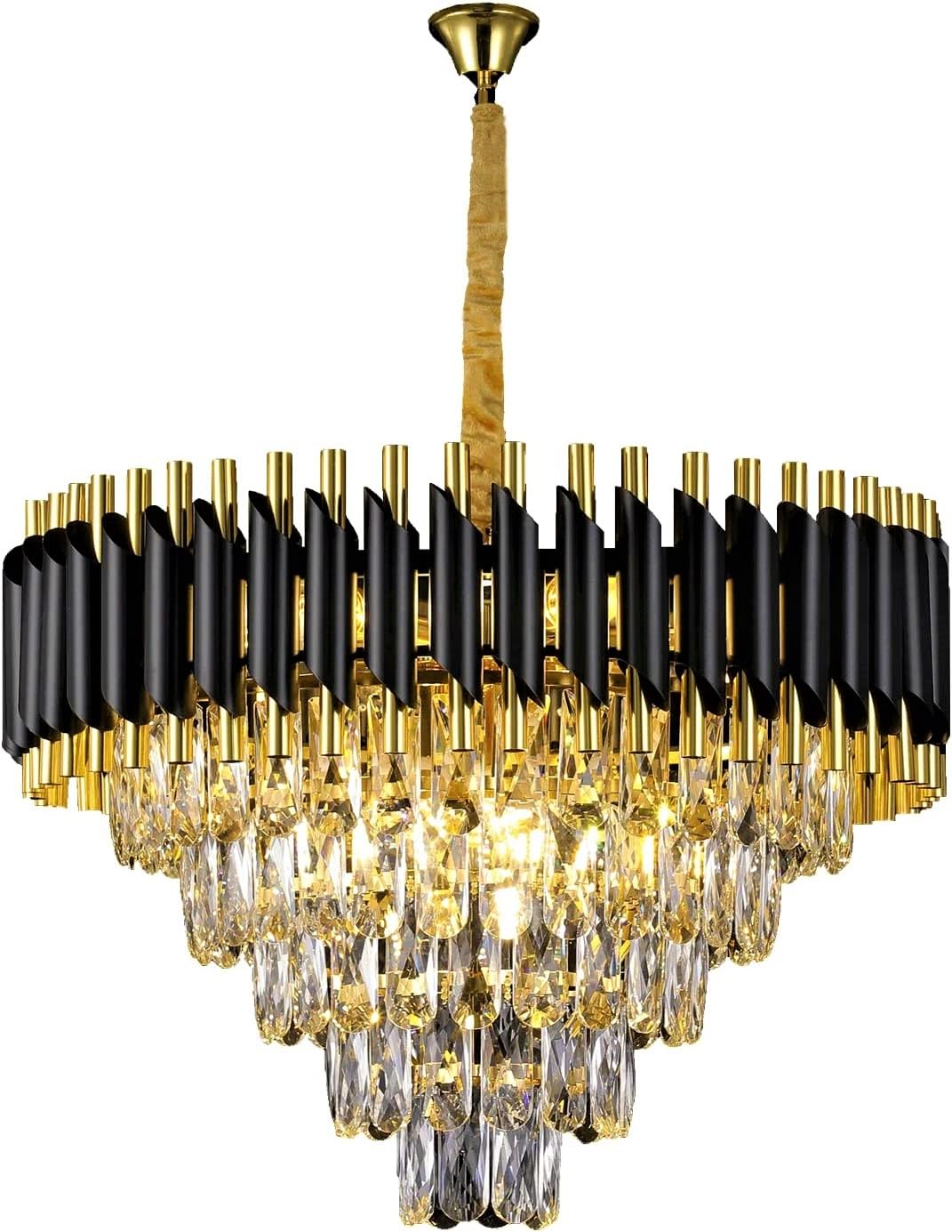 FLOSTON Gold Crystal Chandelier - 3 Color LED Lights -7