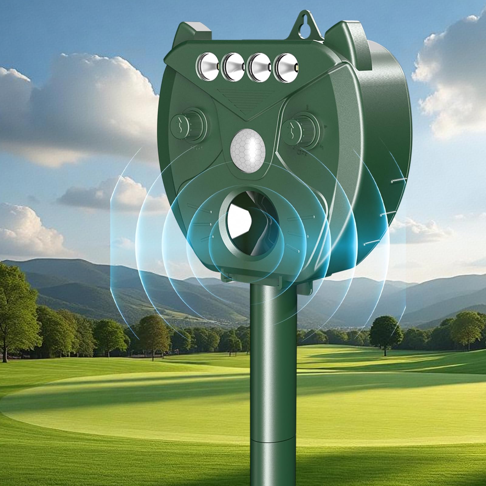 Ultrasonic Solar Animal Repeller Outdoor Waterproof Mole Repellent Deer Repellent Devices with LED Flash Light,Dog Repellent Protect Garden for Rodent,Squirrel, Raccoon, Skunk, Rabbit,Fox