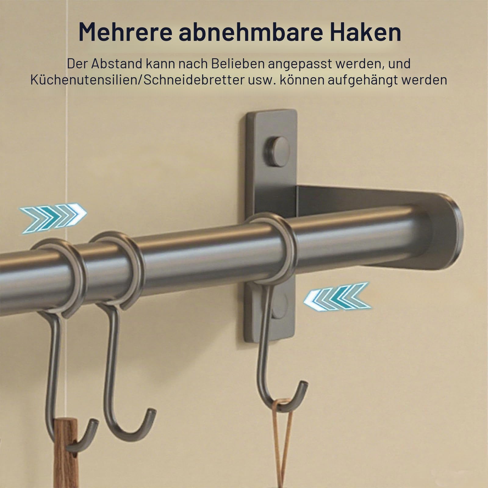 Küchenleiste mit Haken und Messerschlitz – Wandmontierter Edelstahl-Utensilienhalter, kompakte platzsparende Aufbewahrung für Messer und Küchenutensilien