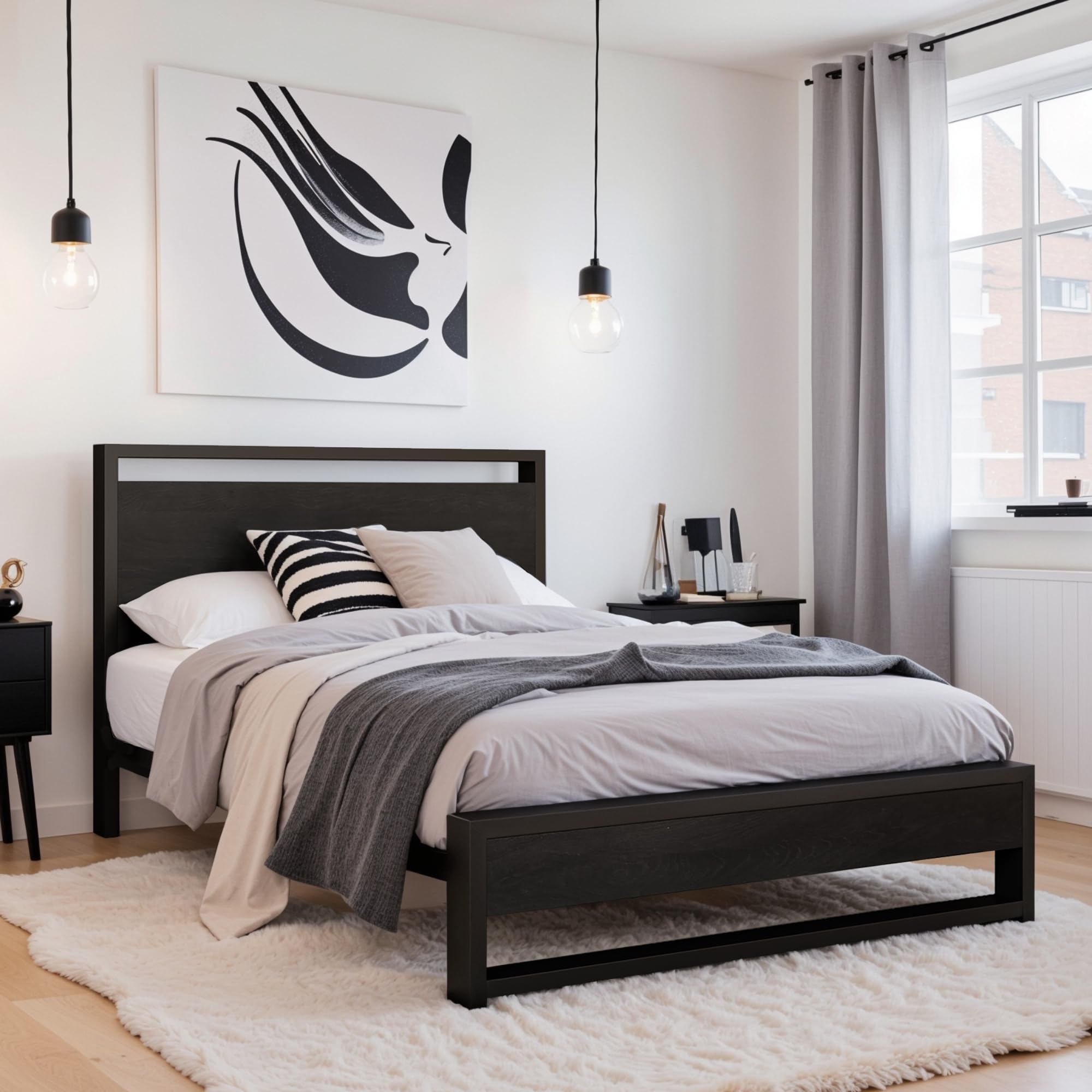 SHA CERLIN Twin Bed Frame with Wooden Headboard, Heavy Duty Metal ...