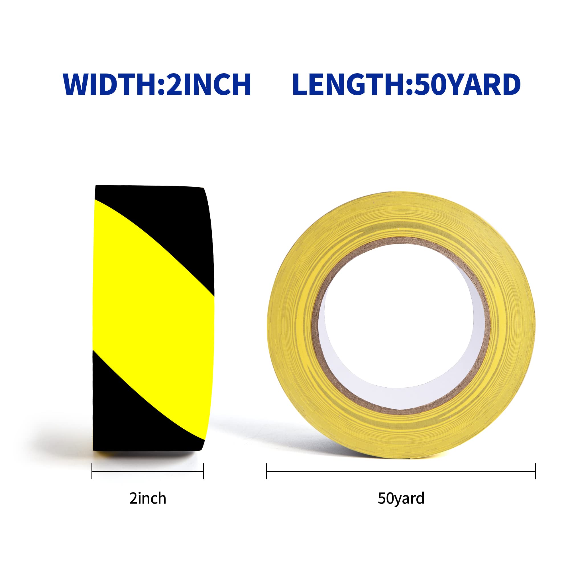 TAPEBEAR Ruban De Marquage Au Sol PVC, Ruban De Signalisation, Bande Adhésive Pour La Sécurité, Pour L'avertissement De Danger D'escalier/De Sécurité De Construction, Jaune/Noir, 2inch X 50yard