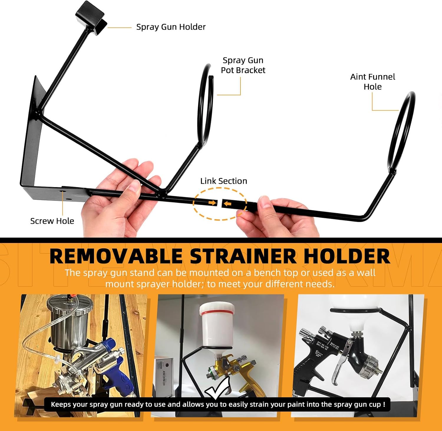 Tanstic 52Pcs Gravity Feed Gun Holder Stand with Silicone Funnel and Paint Strainers Kit, Gravity Feed Paint Spray Gun Holder Stand with Strainer Holder, Wall or Bench Mount
