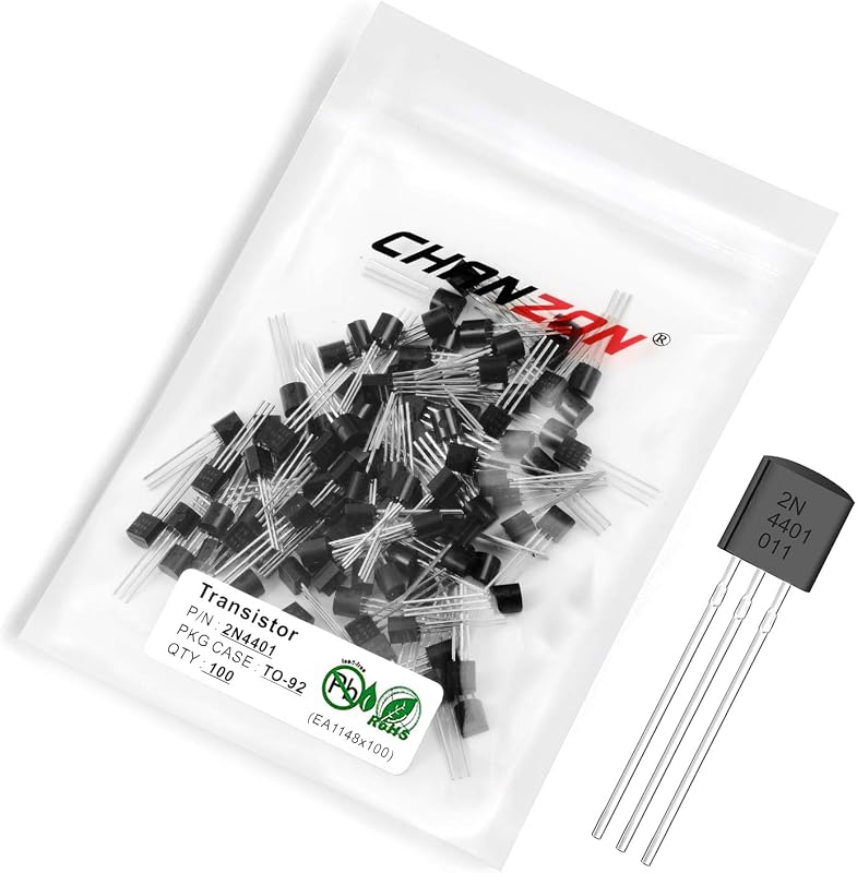 Chanzon 100 unidades 2N4401 TO-92 NPN Power BJT Transistor de unión bipolar | Conmutación y amplificación para circuitos de conmutación de control de motores de administración de energía.