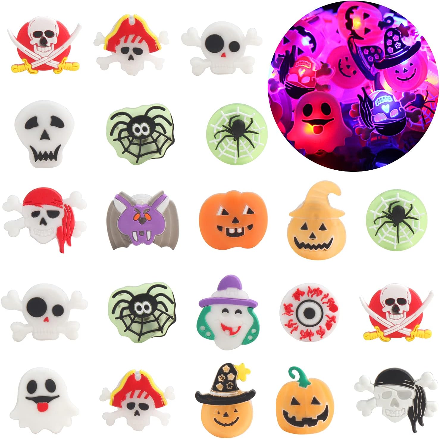 DERAYEE Halloween LED Rings for Kids, 50Pcs Light Up Ring Toys Halloween Party Favors Flash Finger Lights Glow in The Dark Treats Goodie Bag Fillers