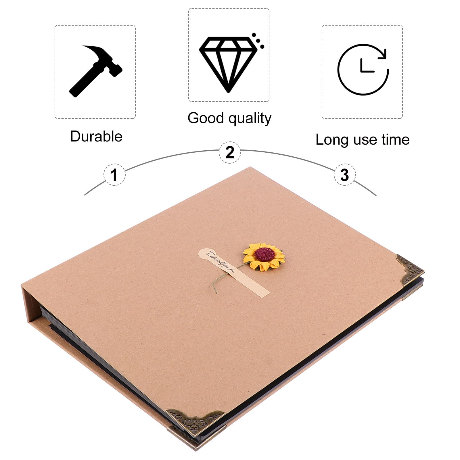 LIFKOME Álbum de Arte Artesanal de Papel Color Caqui, Gran Capacidad y Ligero, Adecuado para Proyectos DIY y Álbum de Fotos de Girasoles