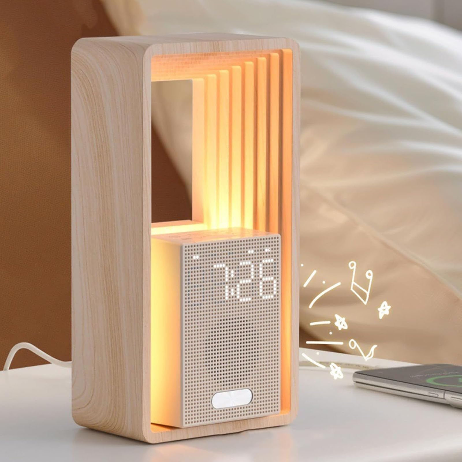 Wecker mit Nachtlicht, Digitalanzeige, dimmbar, Schlafgeräusche, automatischer Abschalt-Timer, USB-Ladeanschluss, perfekt für Zuhause und Reisen