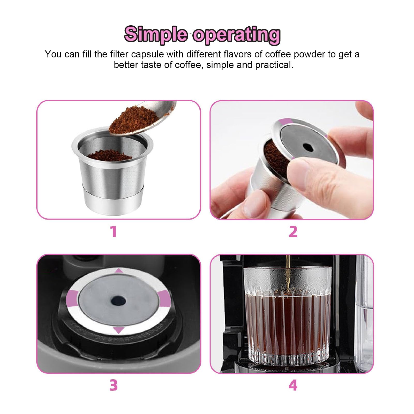 Cápsula de filtro de café recargable reutilizable, kit de cápsulas de acero inoxidable para cafeteras de una sola porción
