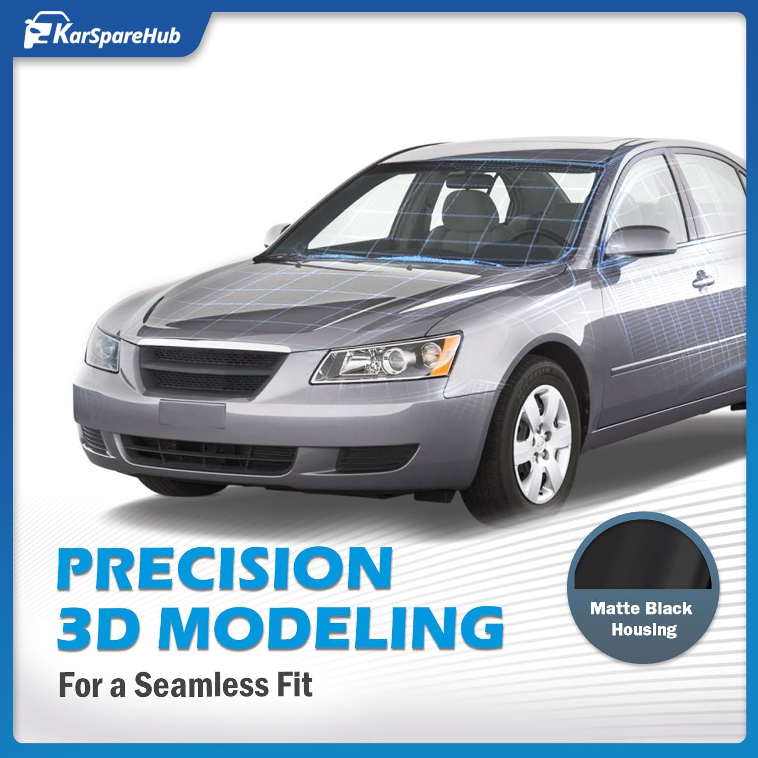 for 2006-2008 Hyundai Sonata Headlight Assembly Pair Replacement for 06 07 08 Sonata Black Housing Amber Reflector with Bulbs