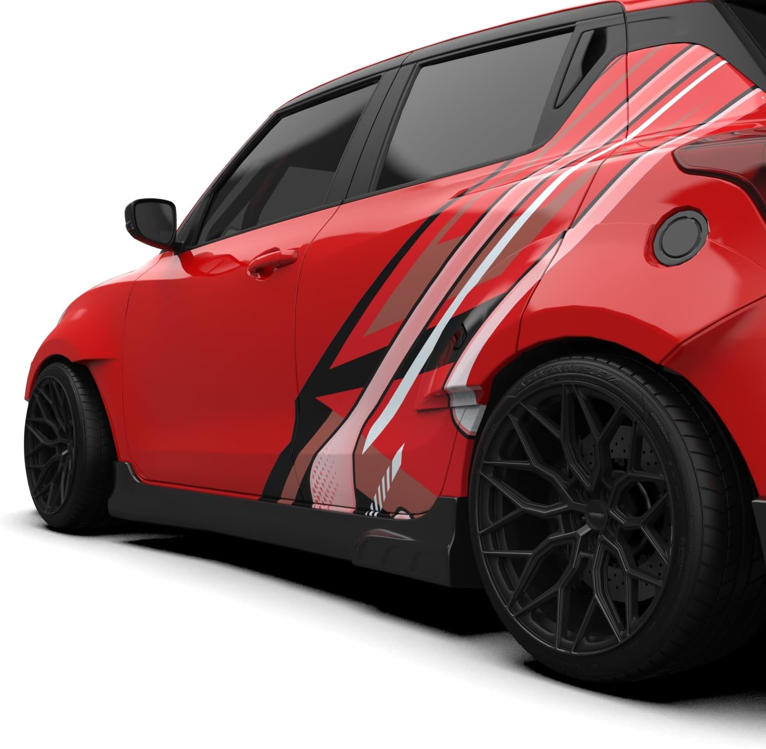 White Car Partial Wrap Collection – Compatible with Suzuki Swift 2011–2025 | Clear Printed Automotive Vinyl Graphics Kits | Multiple Designs Available (Racing Stripe)